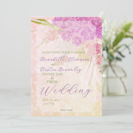 Invitación Rubor de puesta de sol Bouquet de Rosa Brillante l