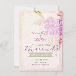 Invitación Rubor de puesta de sol, lazo transparente Bouquet