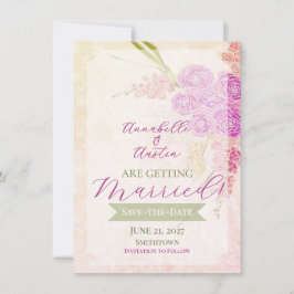 Invitación Rubor de puesta de sol lazo transparente Bouquet d