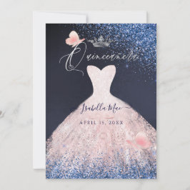 Invitación Rubor de Purpurina de mariposa Quinceanera