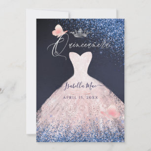 Invitación Rubor de Purpurina de mariposa Quinceanera