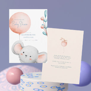 Invitación Rubor de ratón pequeño y Baby Shower azul