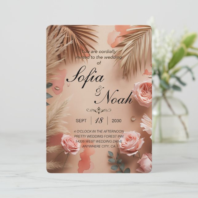Invitación Rubor de Romance Tropical (Anverso de pie)