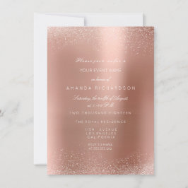 Invitación Rubor de Rosa Dorada Brillo Arena Nupcial Cumpleañ