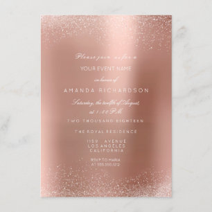 Invitación Rubor de Rosa Dorada Brillo Arena Nupcial Cumpleañ