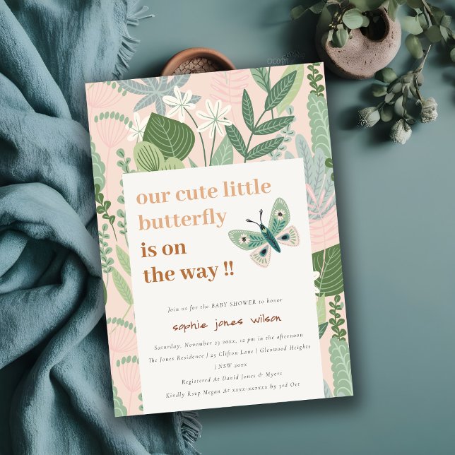 Invitación Rubor Desert Retro Mariposa Jardín Baby Shower (Subido por el creador)