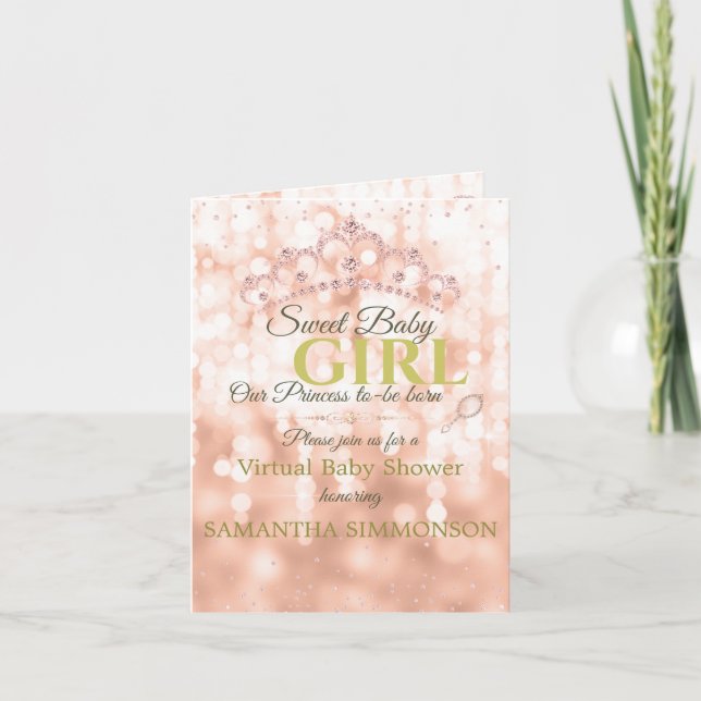 Invitación Rubor Diamond Rosa Gold Script Baby Shower plegado (Anverso)