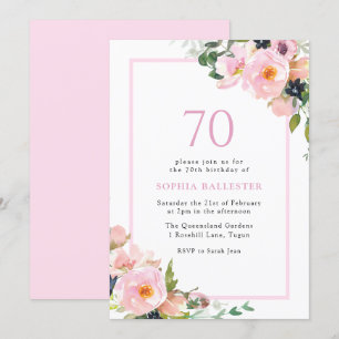 Invitación Rubor Dreams Floral Womans 70th Birthday Party