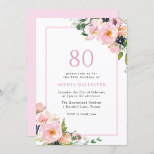 Invitación Rubor Dreams Floral Womans 80th Birthday Party
