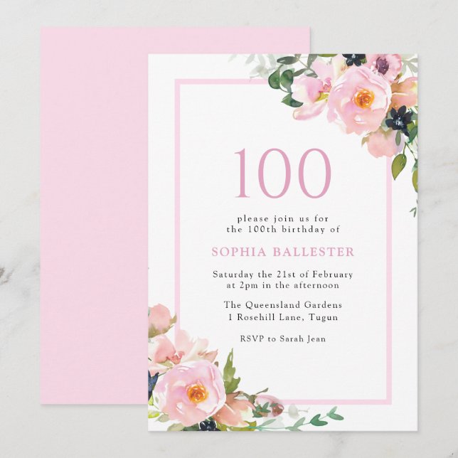 Invitación Rubor Dreams Floral Womans Fiesta de cumpleaños nú (Anverso / Reverso)