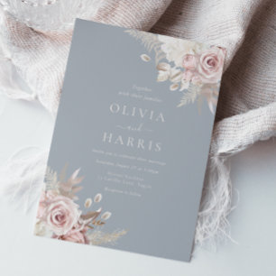 Invitación Rubor, Dusty Blue & Ivory Elegent Boda Floral