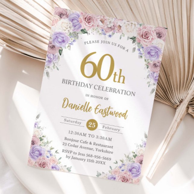 Invitación Rubor Dusty Pink Purple Floral 50° cumpleaños (Subido por el creador)