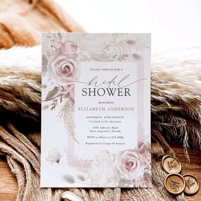 Invitación Rubor Dusty Rosa Floral Bridal Shower (Subido por el creador)