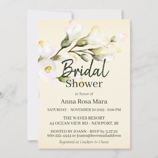 Invitación *~* Rubor Elegant White Beach Rosa Bridal Shower (Anverso)