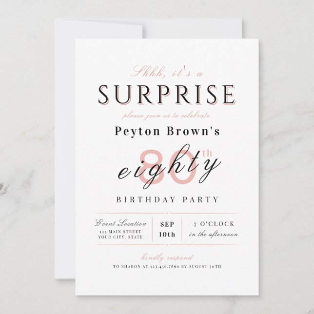 Invitación Rubor elegante, elegante y elegante sorpresa por 8 (Anverso)