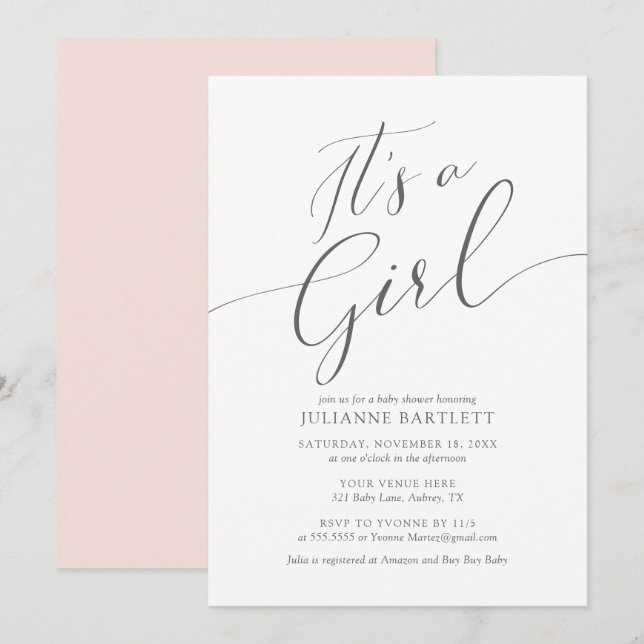 Invitación Rubor elegante moderno rosa es un Baby Shower Chic (Anverso / Reverso)