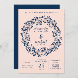Invitación Rubor elegante y boda botánica de la guirnalda de