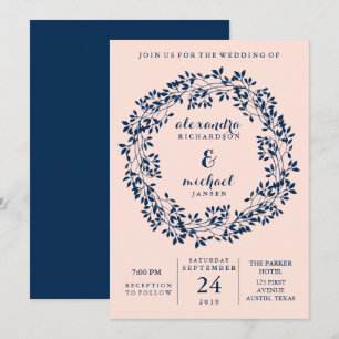 Invitación Rubor elegante y boda botánica de la guirnalda de
