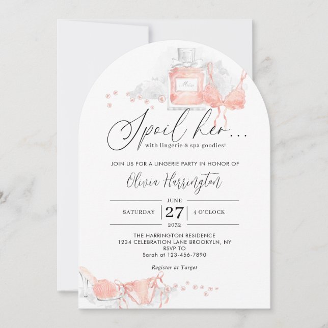 Invitación Rubor estropea su arcón de ducha de novia de lence (Anverso)