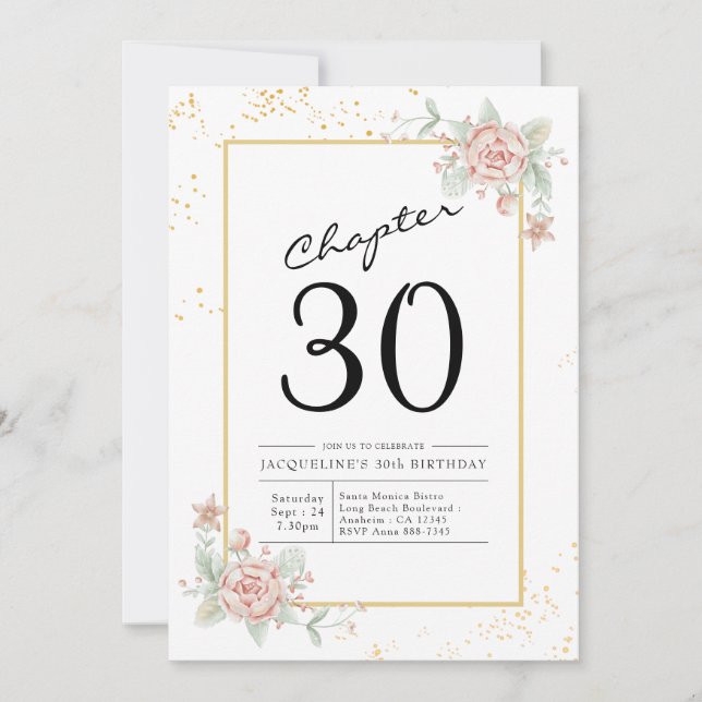 Invitación Rubor Floral 30 cumpleaños (Anverso)