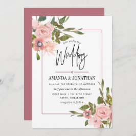 Invitación Rubor floral acuarela y Boda de oro Rosa