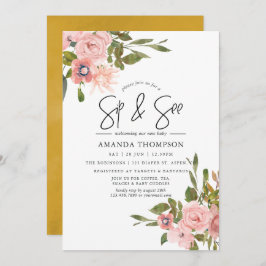 Invitación Rubor floral acuático y Gold Sip y See