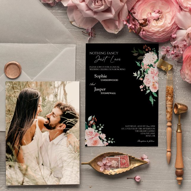 Invitación Rubor Floral Black Nothing Fancy Photo Boda (Subido por el creador)