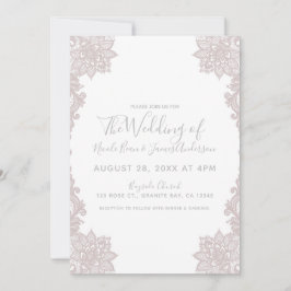 Invitación Rubor Floral Blanco Mínimo de Encaje Elegante Boda