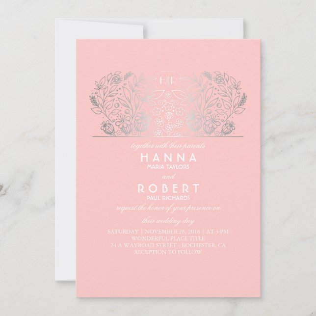Invitación Rubor Floral - Boda de plata de romántico eterno (Anverso)