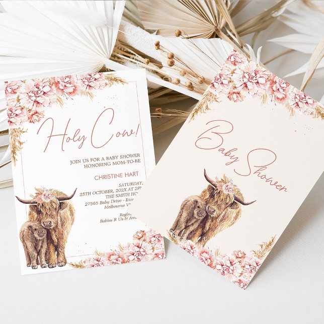 Invitación Rubor Floral Boho Highland Cow Calf Baby Shower (Subido por el creador)