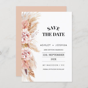 Invitación Rubor Floral Boho Pampas Grass Save The Date Card