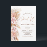 Invitación Rubor Floral Boho Pampas Grass Sweet 16 Cumpleaños<br><div class="desc">Invitación de cumpleaños del Rubor Floral Boho Pampas Grass Sweet 16 Elegant Boho temática dulce de 16 cumpleaños con un arreglo floral de colores vivos y tonos naturales con pasto pampas. El color de la parte posterior de la invitación puede ser alterado. Este diseño es ideal para una moderna fiesta...</div>