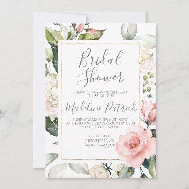 Invitación Rubor Floral Bridal Shower (Anverso)