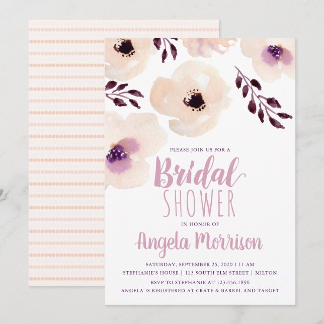 Invitación Rubor Floral Bridal Shower (Anverso / Reverso)