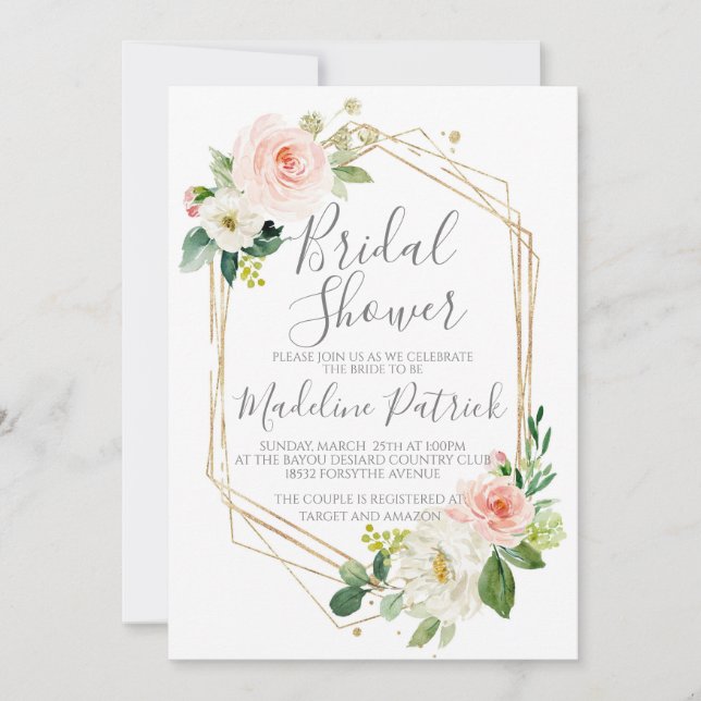 Invitación Rubor Floral Bridal Shower (Anverso)