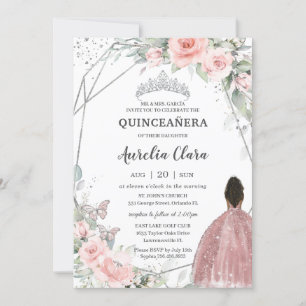 Invitación Rubor Floral Brown Princess Butterfly Quinceañera