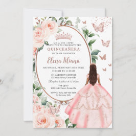 Invitación Rubor Floral Brown Princess Rosa Gold Quinceañera