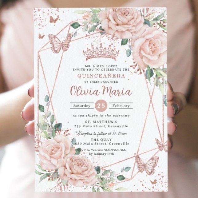 Invitación Rubor Floral Butterflies Rosa Gold Quinceañera (Subido por el creador)
