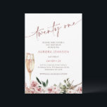 Invitación Rubor Floral Champagne Glass 21 cumpleaños<br><div class="desc">Invitación de cumpleaños 21ª Rubor Floral Champagne Glass Rubor floral con un toque de hierba de pampas invitación para 20 cumpleaños que también incluye una copa de champán y un moderno encabezado de caligrafía.</div>
