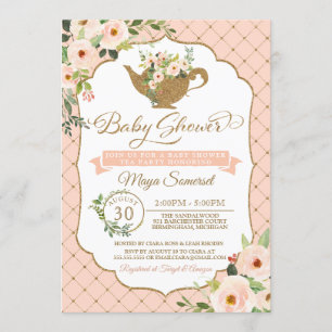 Invitación Rubor Floral Chica de lujo Tea Fiesta Baby Shower