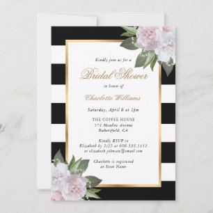 Invitación Rubor Floral color rosa dorado negro ducha de novi