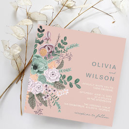 Invitación Rubor Floral Cuadrado Elegante Boda