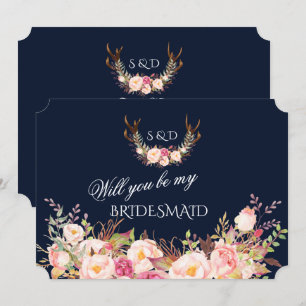 Invitación Rubor Floral Cuerno ¿Quieres Ser Mi Dama de Honor