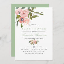 Rubor floral de acuarela y Sage Baby Shower