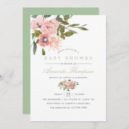 Invitación Rubor floral de acuarela y Sage Baby Shower