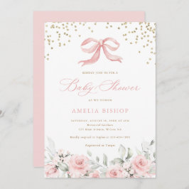 Invitación Rubor Floral de color rosa Greenery Gold Baby Show