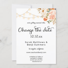 Invitación Rubor & Floral de Melocotón & Luces Cambia la Fech