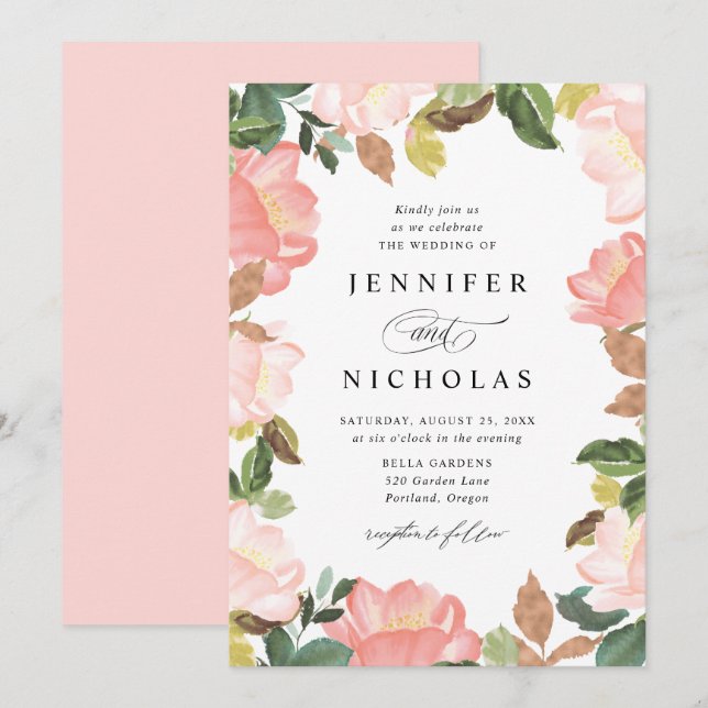 Invitación Rubor Floral de Primavera | Boda (Anverso / Reverso)