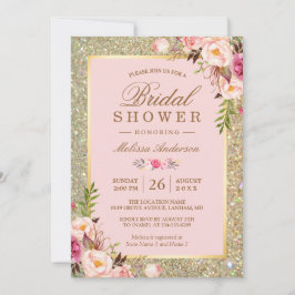 Invitación Rubor Floral dorada rosa paraliza ducha de novia