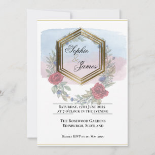 Invitación Rubor Floral Dorado Hexágono Boda Personalizada No